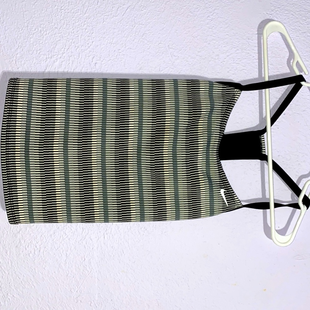 Swim suit top/tank top. Black, white, and silver.